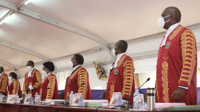 Uganda's Supreme Court bench during the hearing of Robert Kyagulanyi's petition in 2021/ Photo: Independent